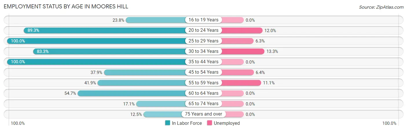Employment Status by Age in Moores Hill