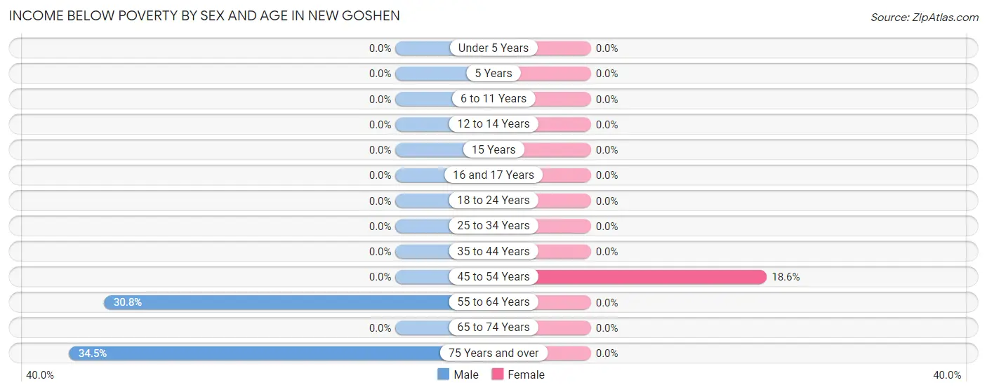 Income Below Poverty by Sex and Age in New Goshen