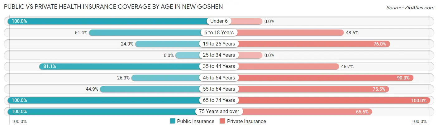 Public vs Private Health Insurance Coverage by Age in New Goshen