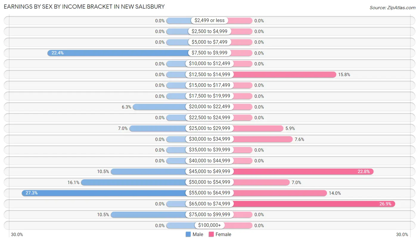 Earnings by Sex by Income Bracket in New Salisbury