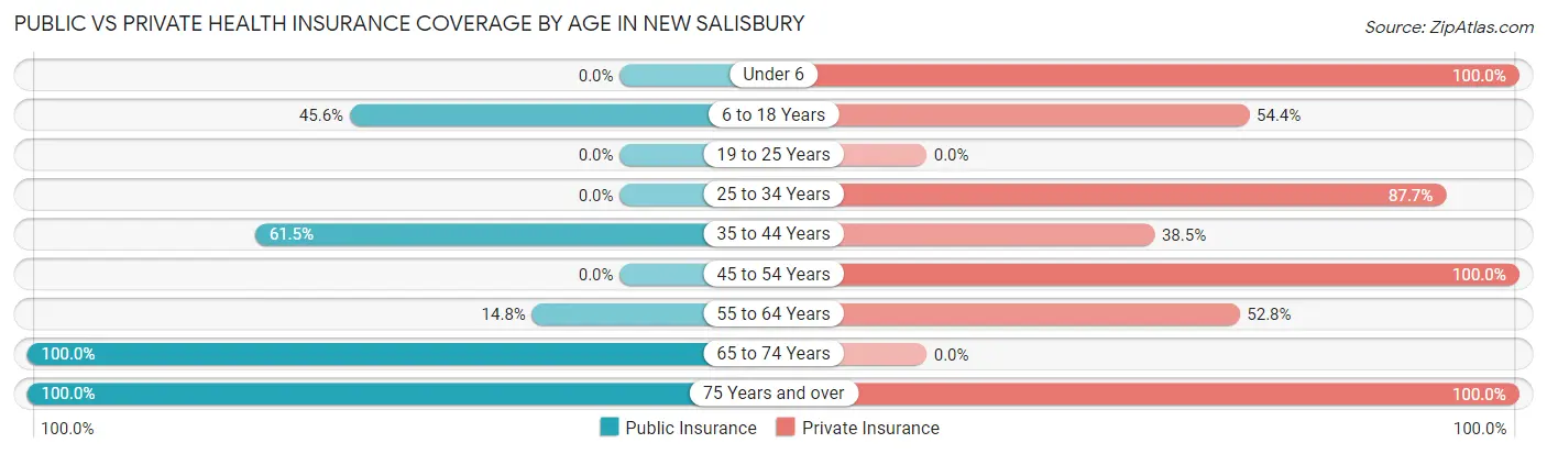 Public vs Private Health Insurance Coverage by Age in New Salisbury