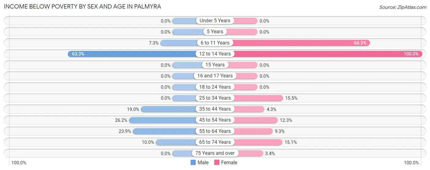 Income Below Poverty by Sex and Age in Palmyra