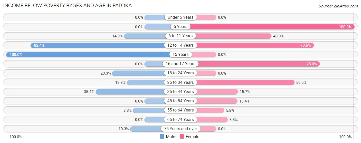 Income Below Poverty by Sex and Age in Patoka