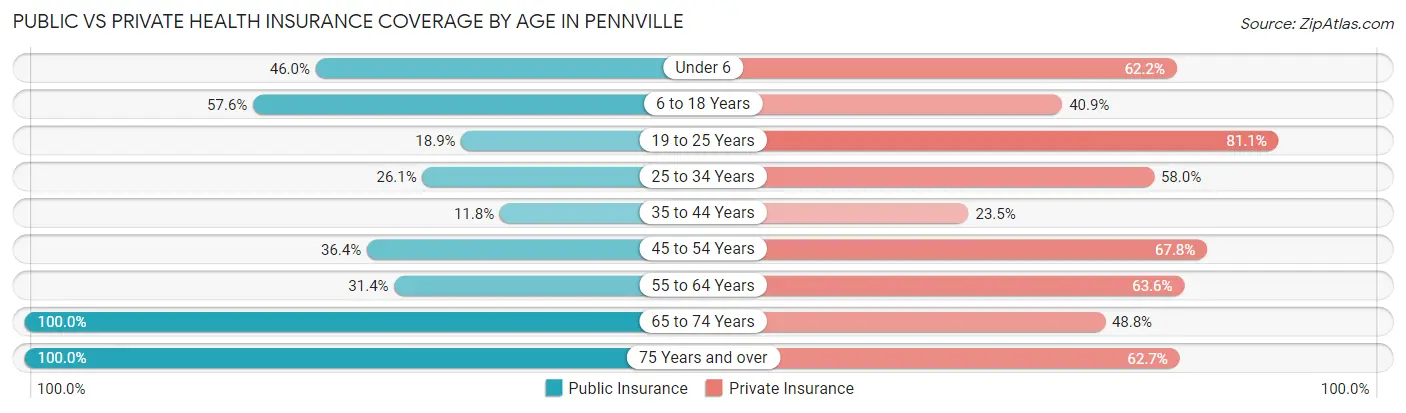 Public vs Private Health Insurance Coverage by Age in Pennville