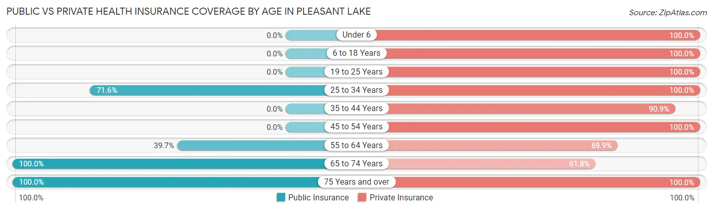 Public vs Private Health Insurance Coverage by Age in Pleasant Lake