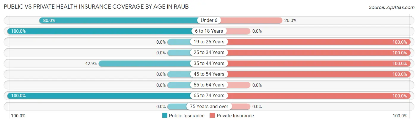 Public vs Private Health Insurance Coverage by Age in Raub