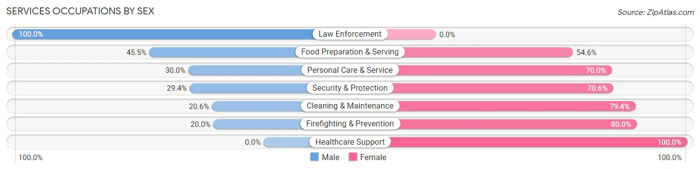 Services Occupations by Sex in Roanoke