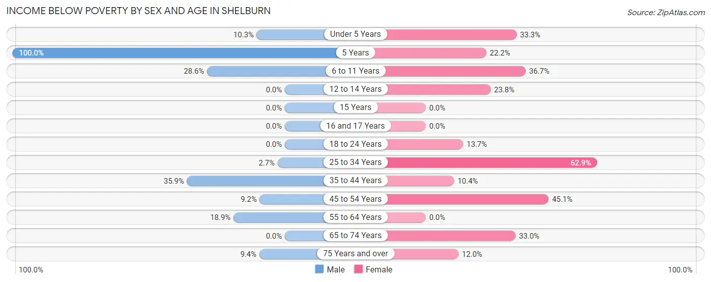 Income Below Poverty by Sex and Age in Shelburn
