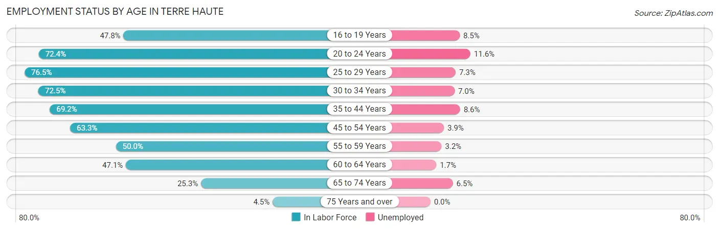 Employment Status by Age in Terre Haute