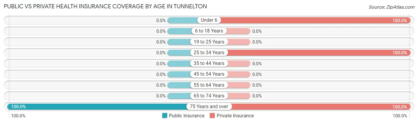 Public vs Private Health Insurance Coverage by Age in Tunnelton