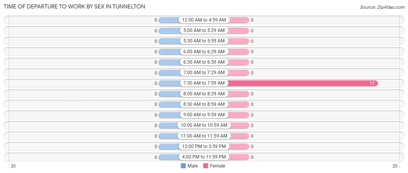 Time of Departure to Work by Sex in Tunnelton