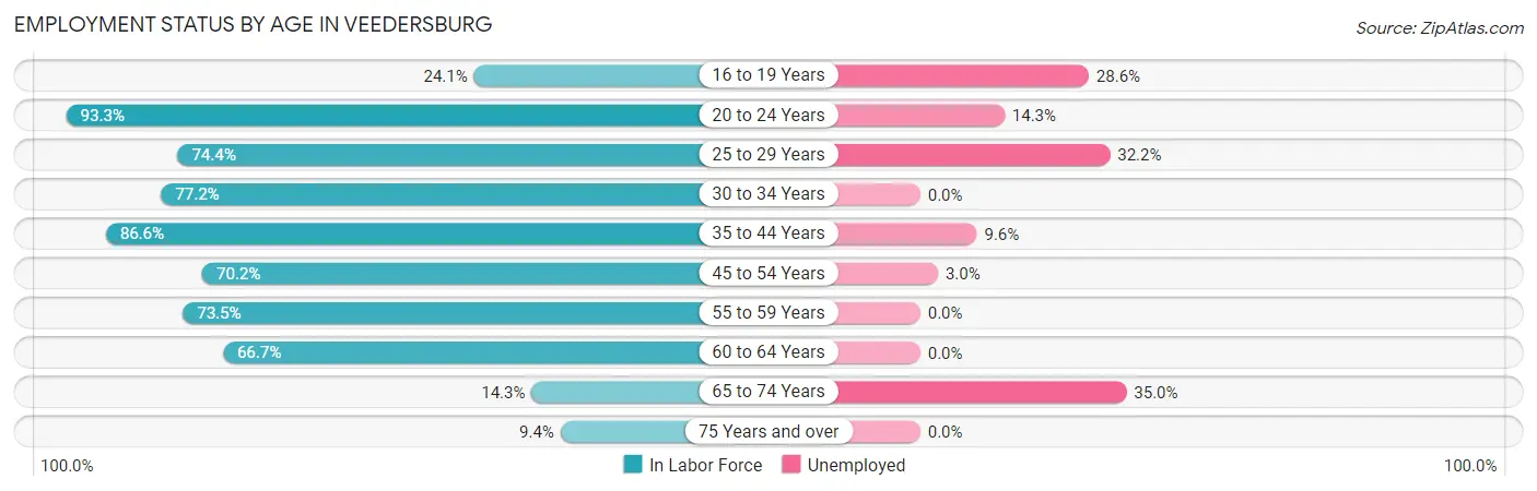 Employment Status by Age in Veedersburg