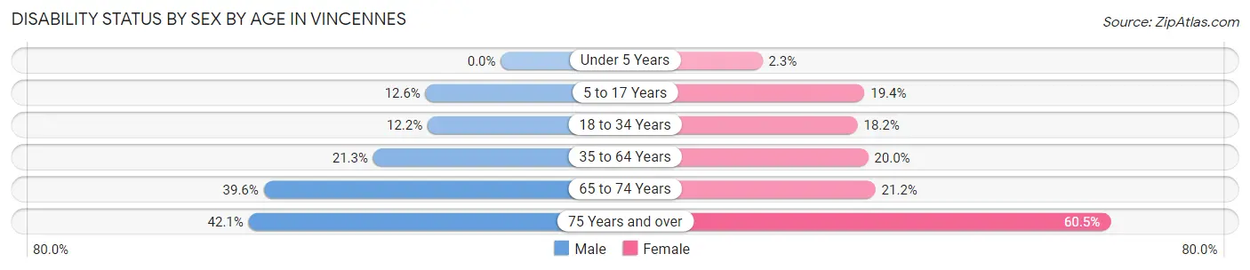 Disability Status by Sex by Age in Vincennes