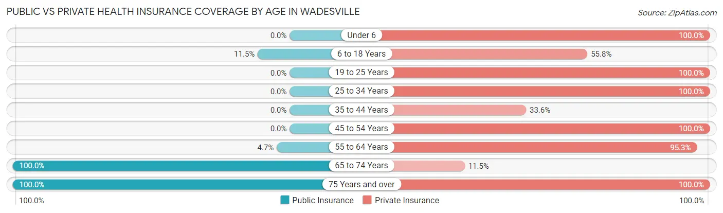 Public vs Private Health Insurance Coverage by Age in Wadesville