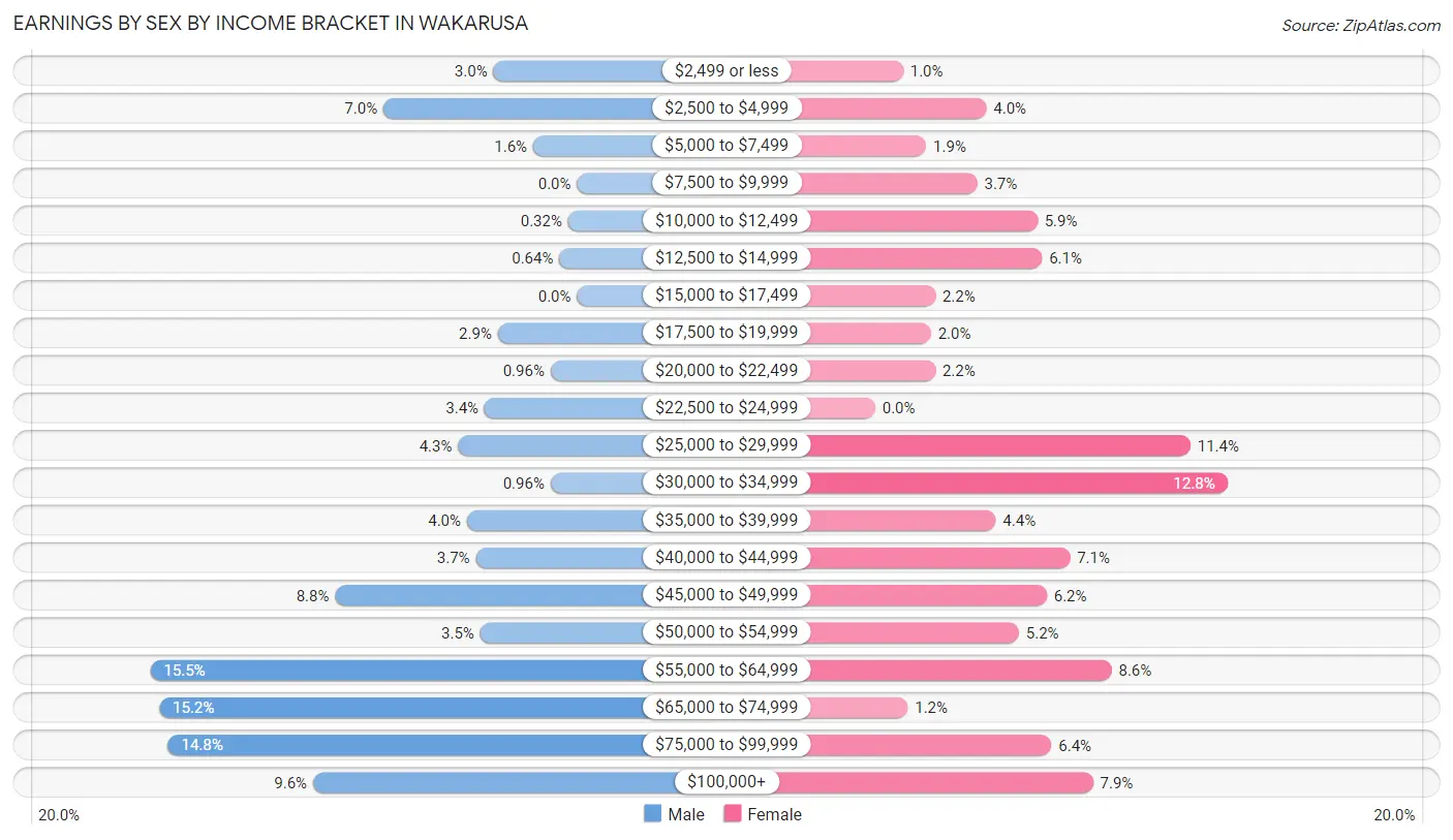 Earnings by Sex by Income Bracket in Wakarusa