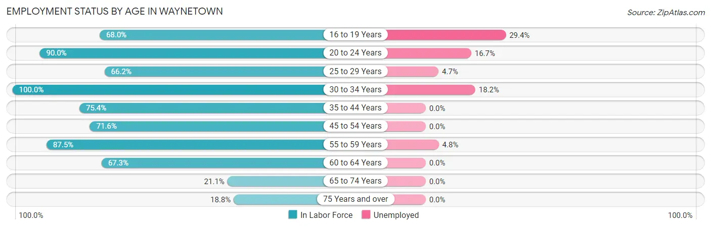 Employment Status by Age in Waynetown