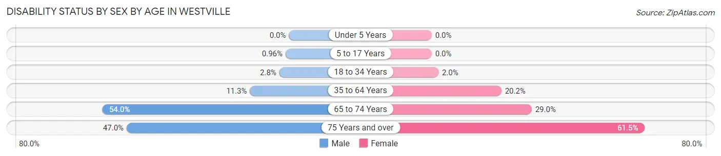 Disability Status by Sex by Age in Westville