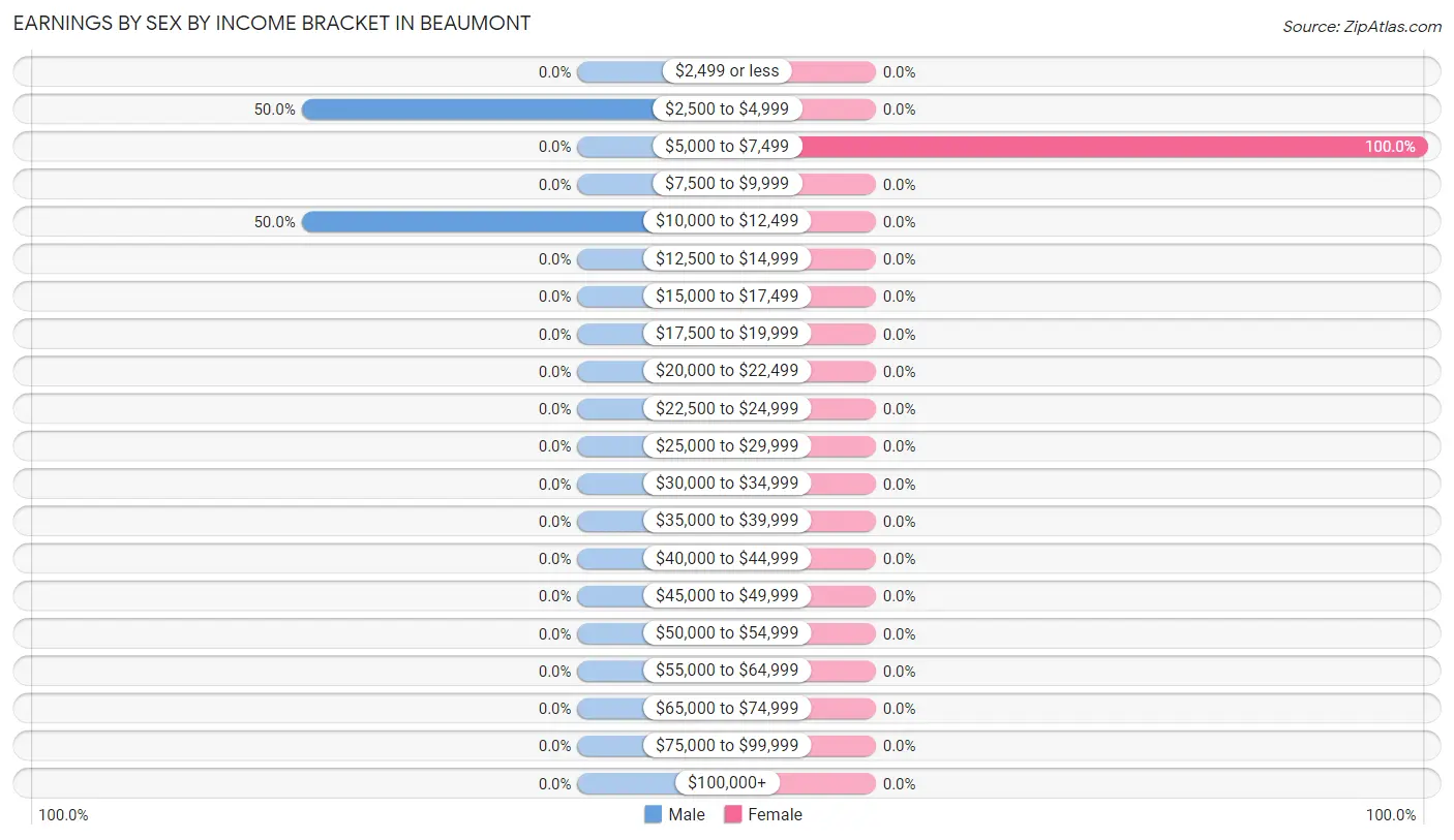 Earnings by Sex by Income Bracket in Beaumont