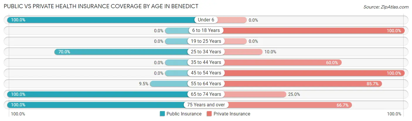 Public vs Private Health Insurance Coverage by Age in Benedict