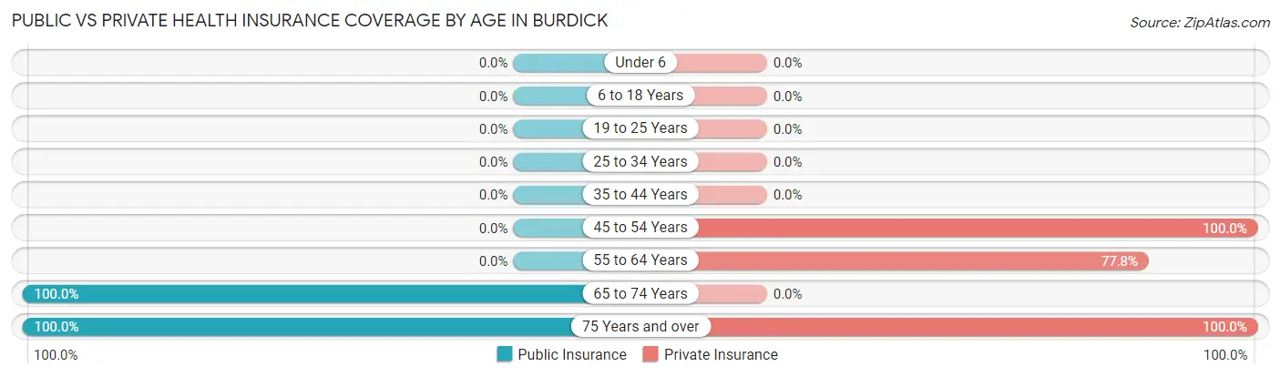 Public vs Private Health Insurance Coverage by Age in Burdick