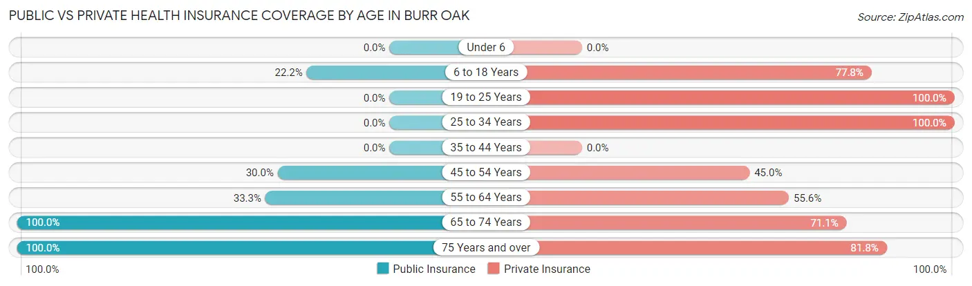Public vs Private Health Insurance Coverage by Age in Burr Oak