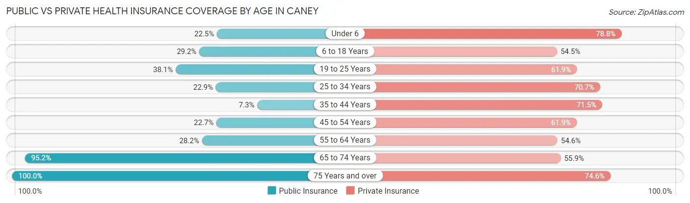 Public vs Private Health Insurance Coverage by Age in Caney