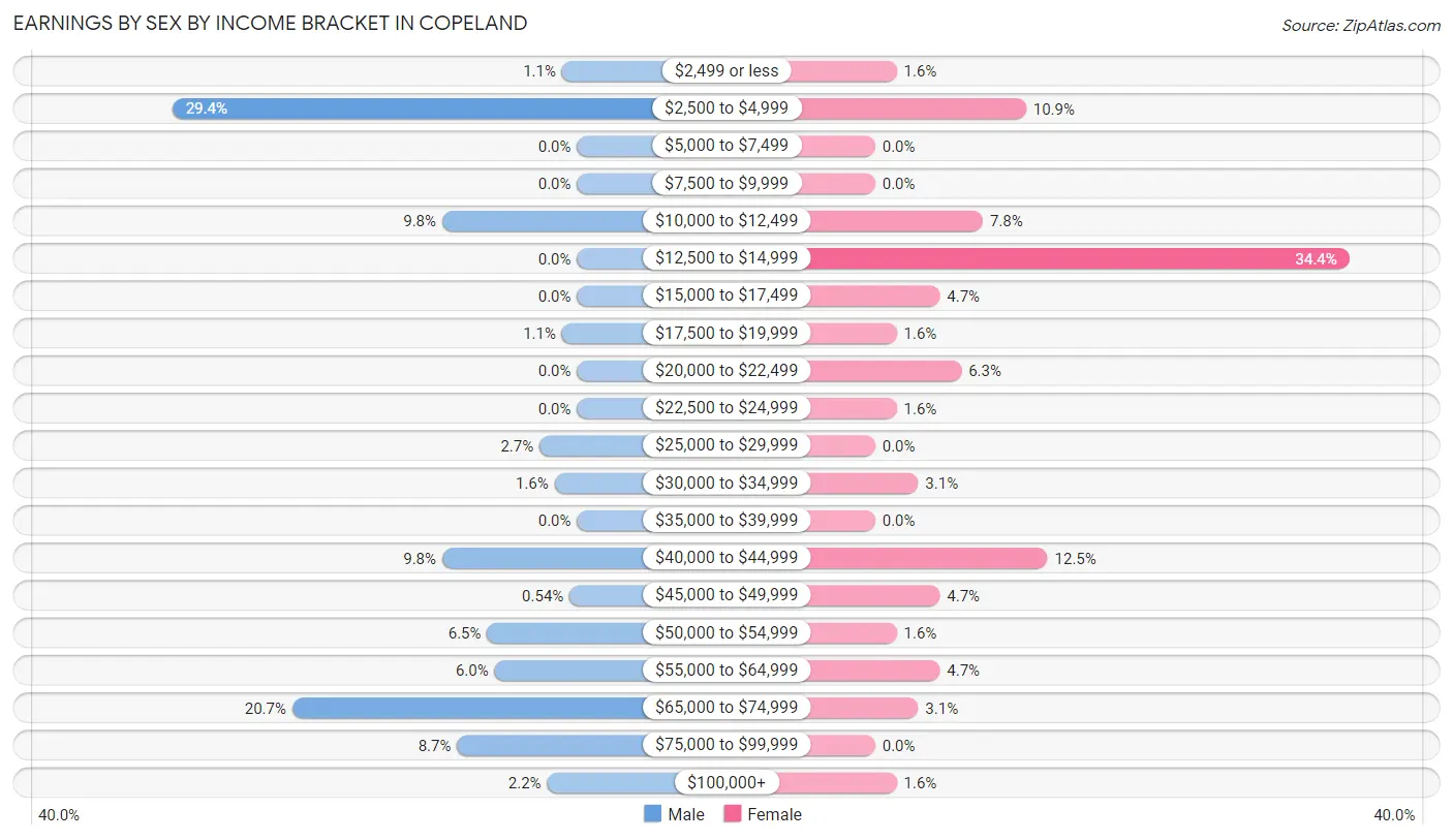 Earnings by Sex by Income Bracket in Copeland