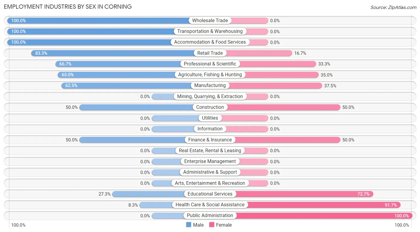 Employment Industries by Sex in Corning