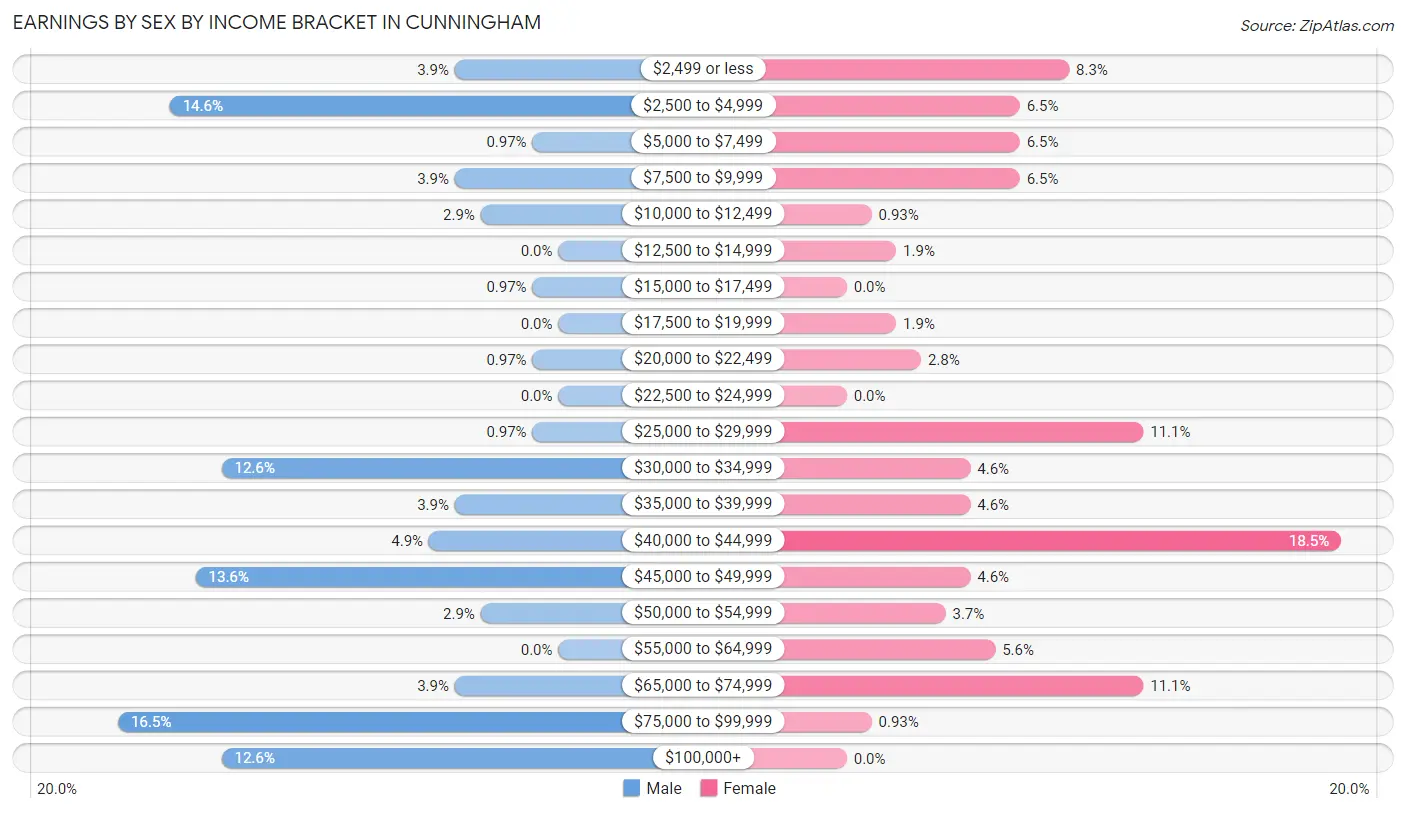 Earnings by Sex by Income Bracket in Cunningham