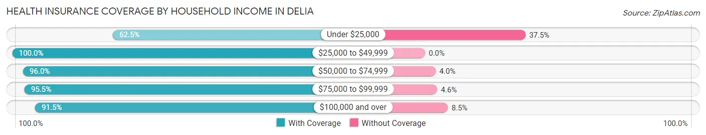 Health Insurance Coverage by Household Income in Delia