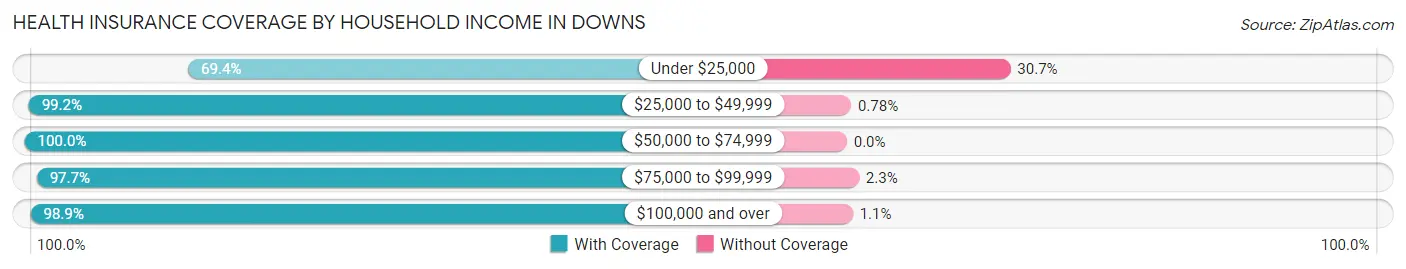 Health Insurance Coverage by Household Income in Downs