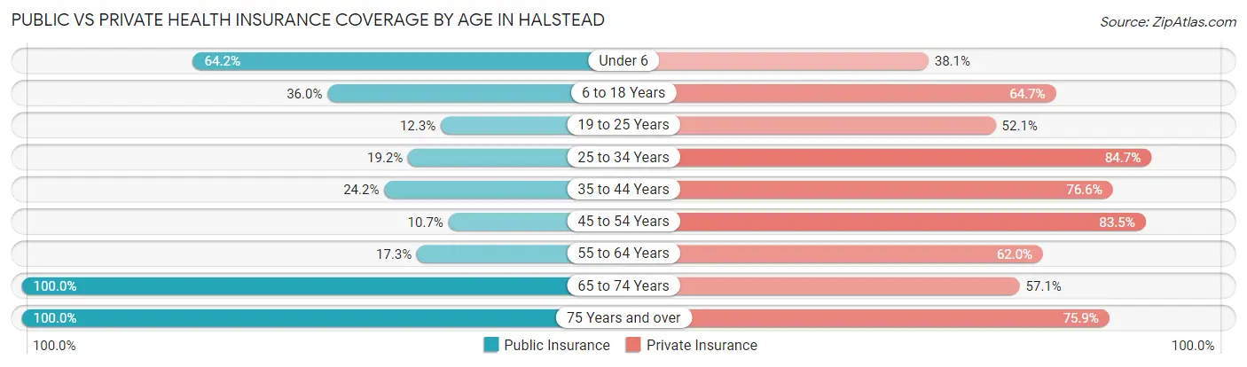Public vs Private Health Insurance Coverage by Age in Halstead