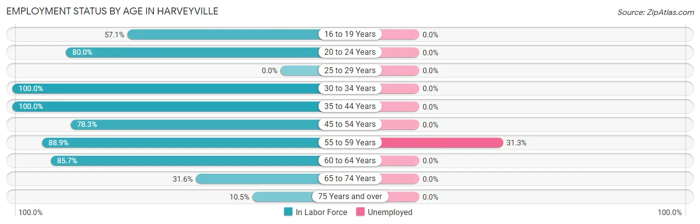 Employment Status by Age in Harveyville