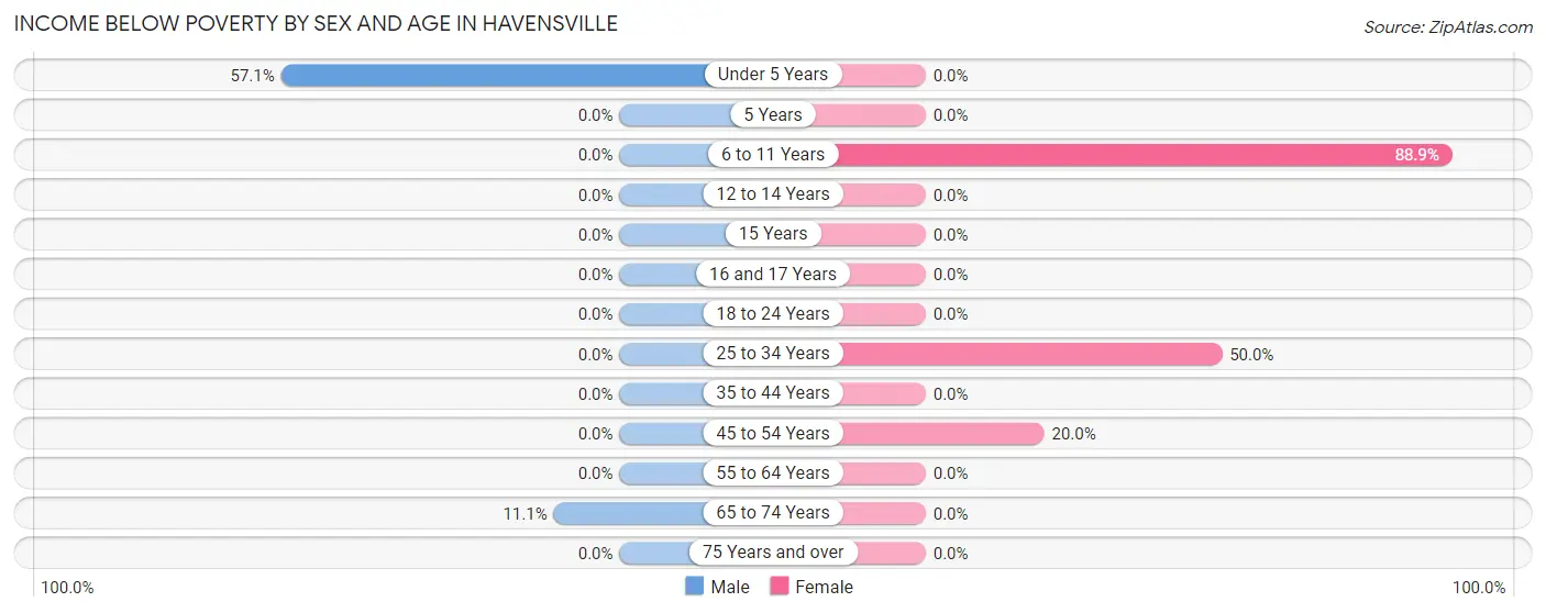 Income Below Poverty by Sex and Age in Havensville