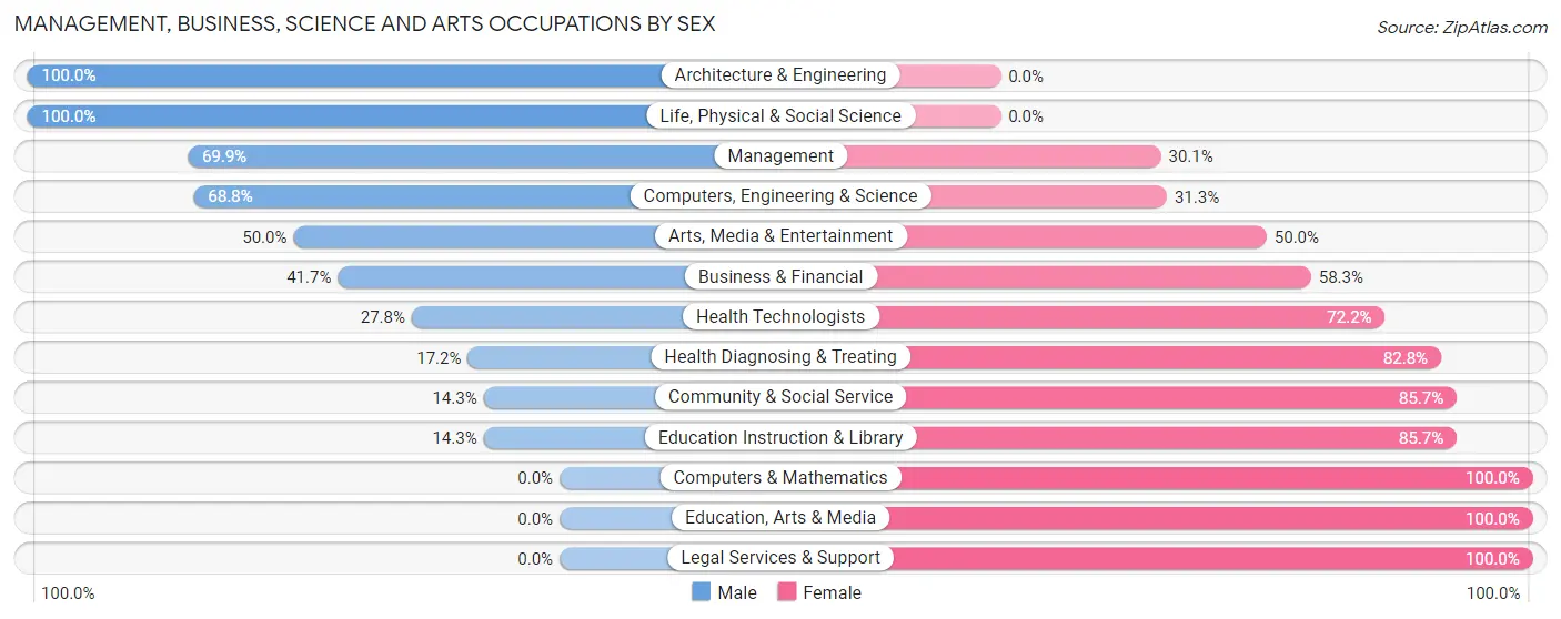 Management, Business, Science and Arts Occupations by Sex in Hill City