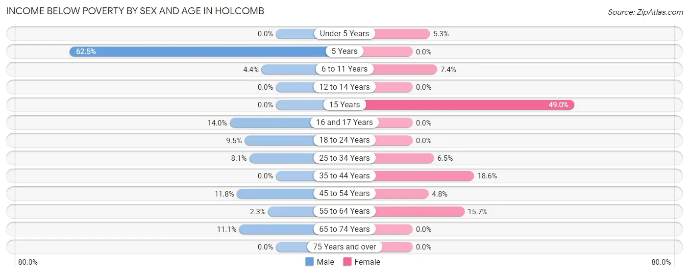 Income Below Poverty by Sex and Age in Holcomb