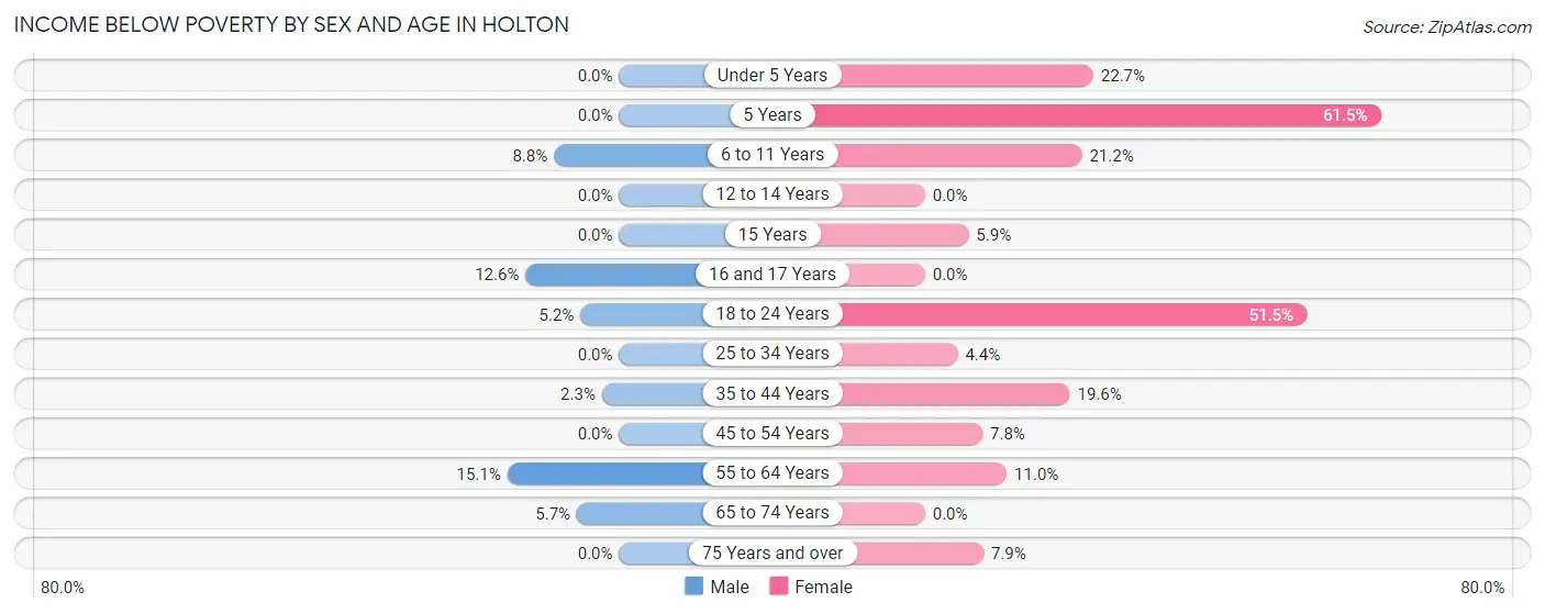 Income Below Poverty by Sex and Age in Holton