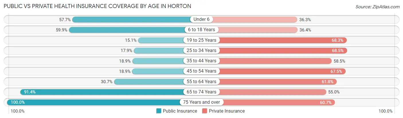 Public vs Private Health Insurance Coverage by Age in Horton