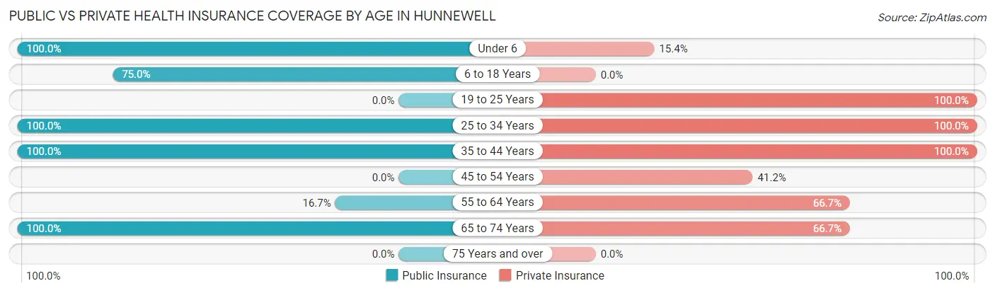 Public vs Private Health Insurance Coverage by Age in Hunnewell
