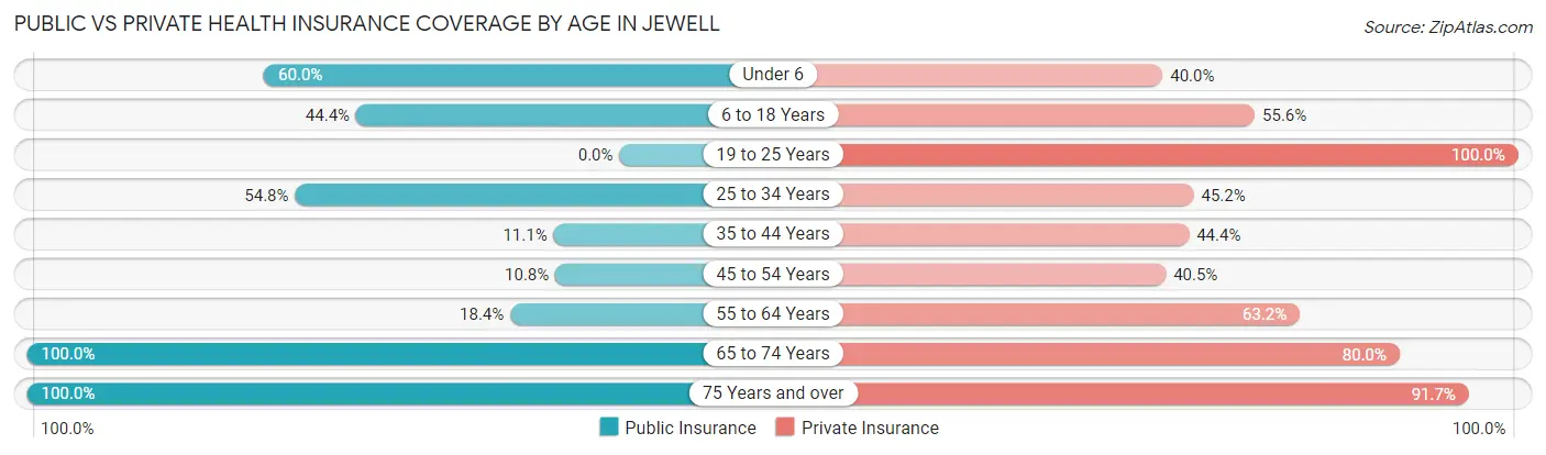 Public vs Private Health Insurance Coverage by Age in Jewell