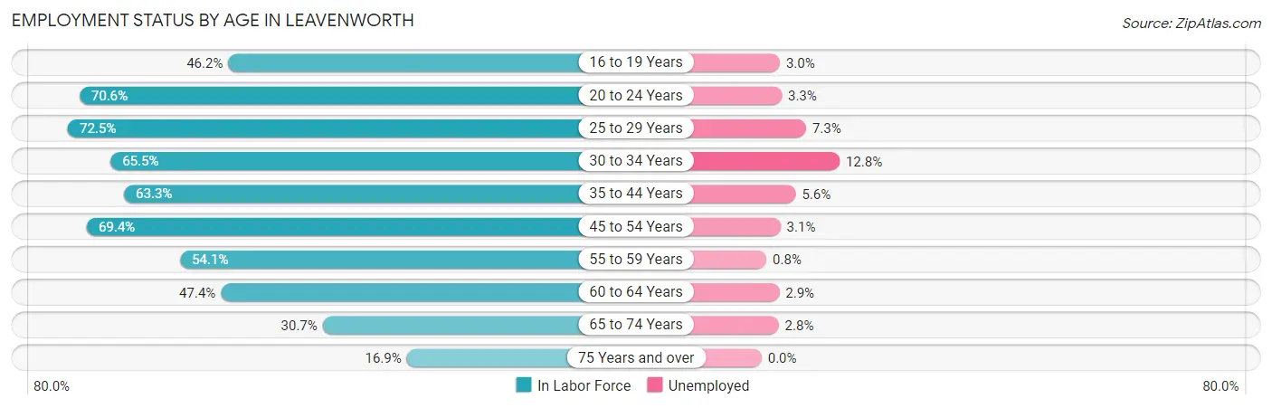 Employment Status by Age in Leavenworth