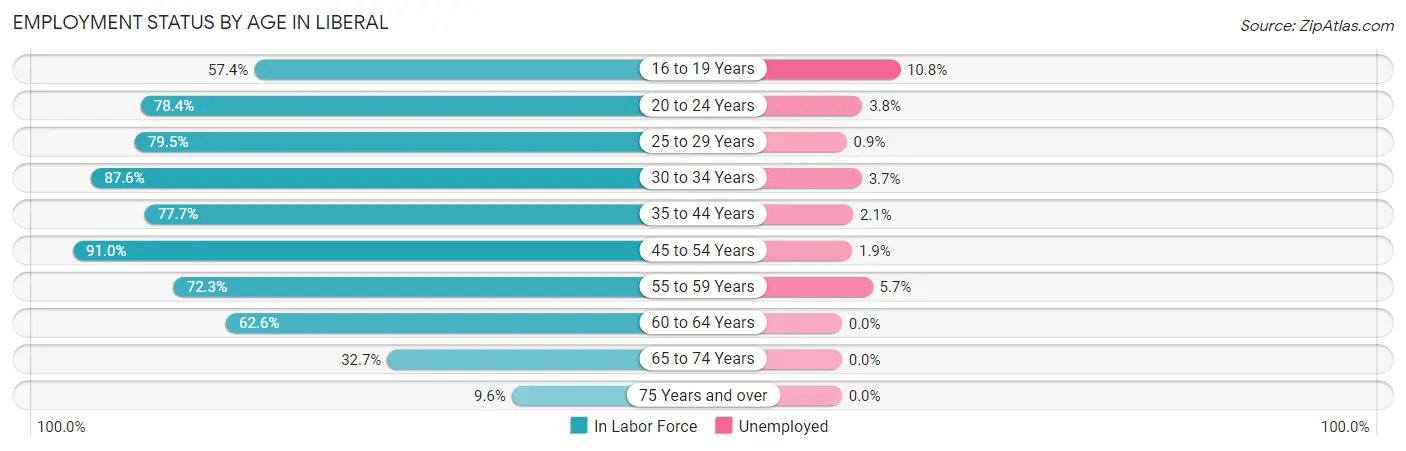 Employment Status by Age in Liberal