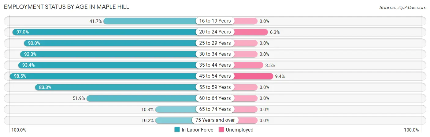 Employment Status by Age in Maple Hill