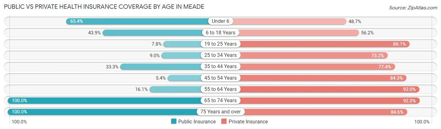 Public vs Private Health Insurance Coverage by Age in Meade