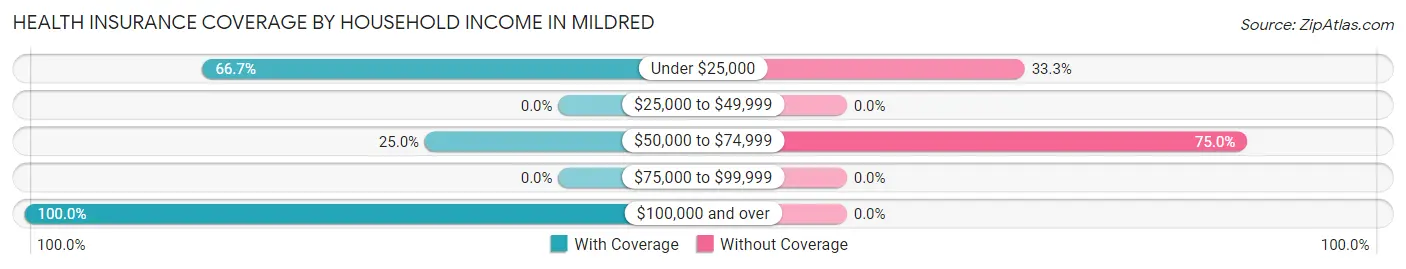 Health Insurance Coverage by Household Income in Mildred