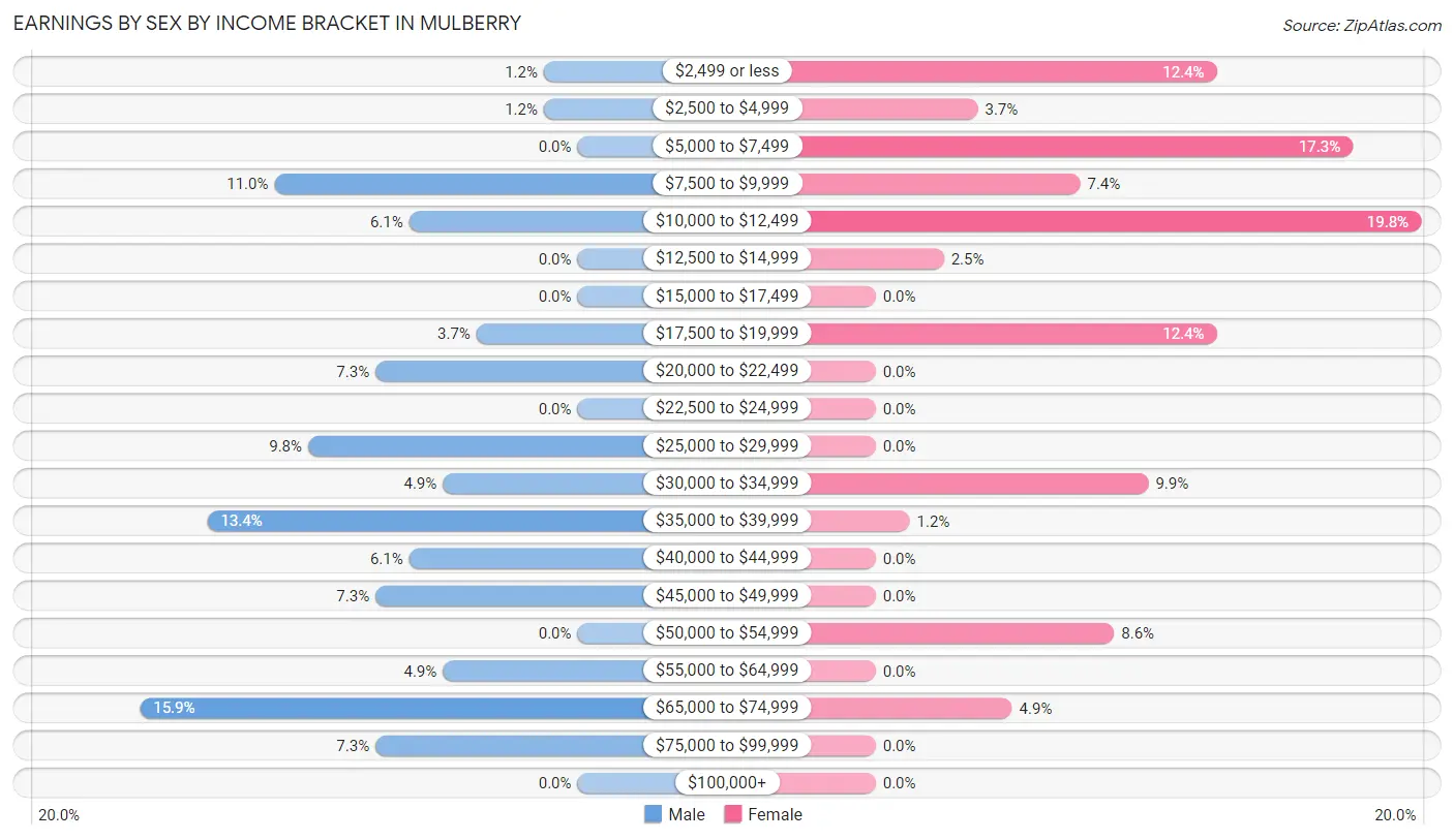 Earnings by Sex by Income Bracket in Mulberry