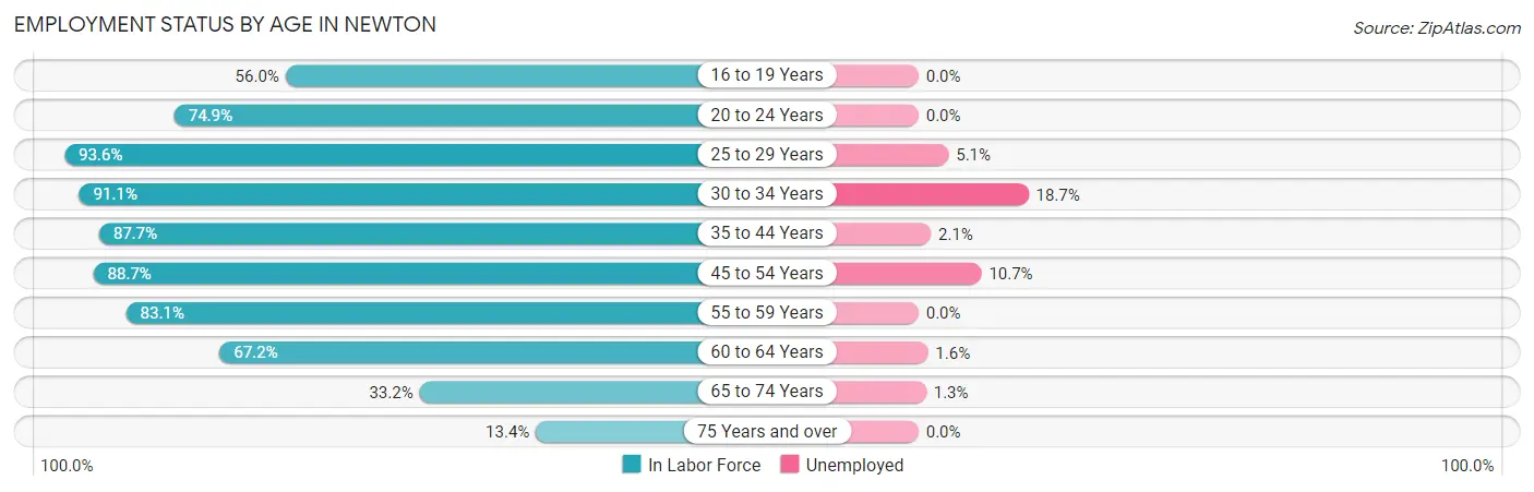 Employment Status by Age in Newton