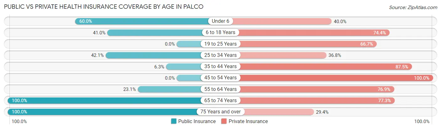 Public vs Private Health Insurance Coverage by Age in Palco
