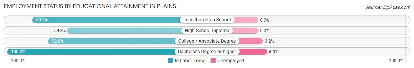 Employment Status by Educational Attainment in Plains