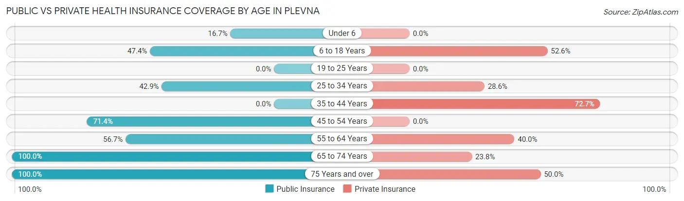 Public vs Private Health Insurance Coverage by Age in Plevna